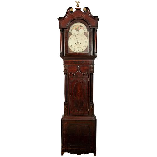 Grandfather Clock. England. Carved in wood. Thomas Brown – Birmingham. Rope and pendulum mechanism. 102.3 x 24.4 x 10.6" (260 x 62 x 27 cm)