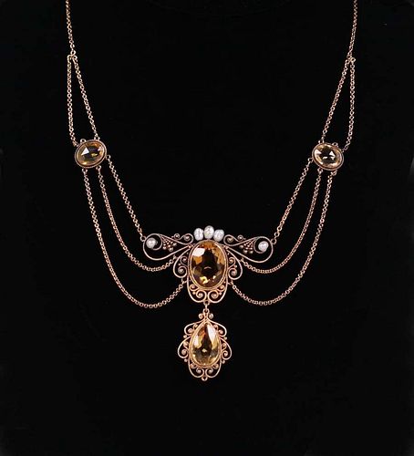 Boston Arts & Crafts 14k Gold Necklace Pearls &