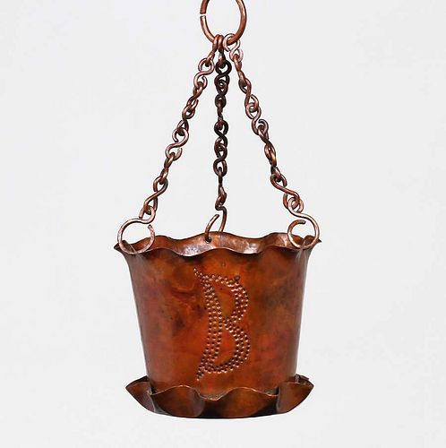 Arts & Crafts Hammered Copper Hanging Planter Vase