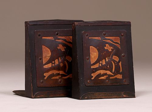 Forest Craft Guild Cutout Galleon Bookends c1910