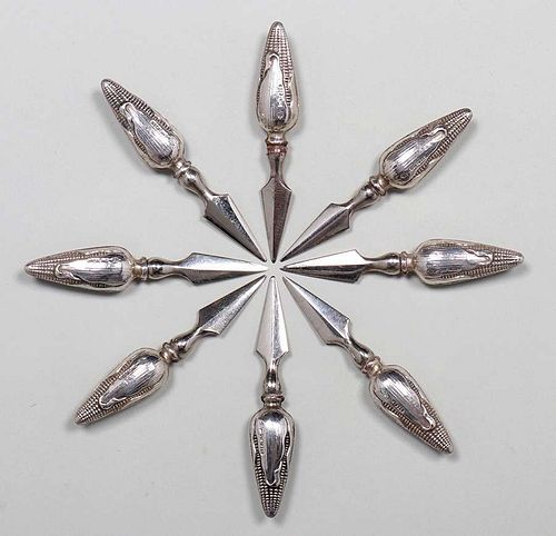 Set of 8 Arts & Crafts Sterling Silver Corn Holders