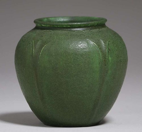Grueby Pottery Matte Green Spherical Vase c1905
