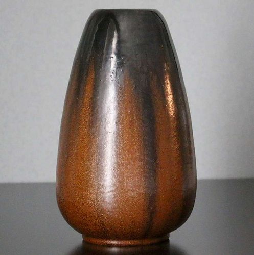 Large Fulper Pottery Mirror Black Copperdust Vase c1910