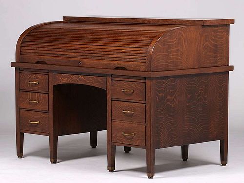 Arts & Crafts Oak Roll-Top Executive Desk c1910s