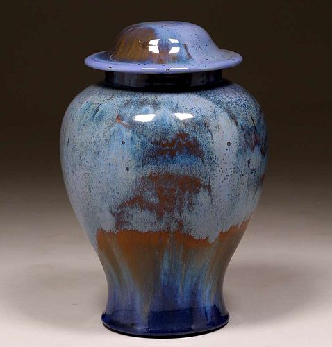 Rare Fulper Pottery Covered Temple Jar c1910