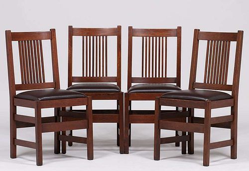 4 L&JG Stickley Spindled Dining Chairs c1908-1912