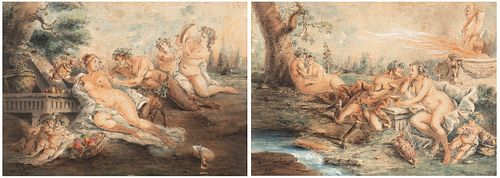 JACQUES-PHILIPPE CARESME (Paris, 1734 - 1796) - Satyrs with nymphs and putti, couple of drawings en pendant