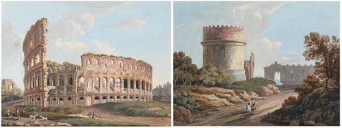 ROMAN SCHOOL, FIRST HALF OF THE 19th CENTURY - Colosseum - Tomb of Cecilia Metella, Couple of gouaches