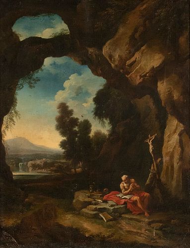 ROMAN SCHOOL, FIRST HALF OF THE 18th CENTURY - Landscape with Saint Jerome penitent