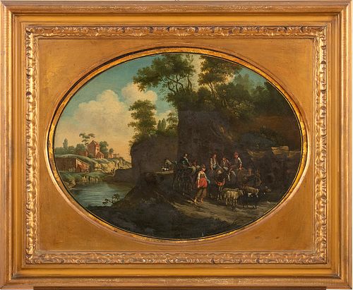 ANONYMOUS ARTIST, FIRST HALF OF THE 19th CENTURY - Landscape with sheperds, herds and river