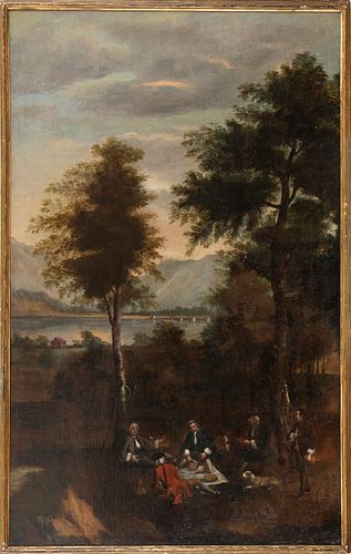 PAINTER OF THE 18th CENTURY - Entertainment of a gentlemen's company near a lake