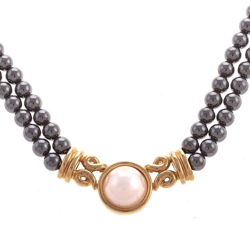 A Marsha Breslow Hemitite Pearl Necklace in 18K