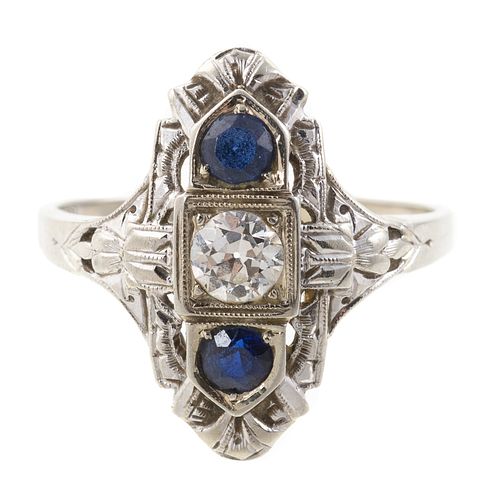An 18K Art Deco Diamond & Sapphire Ring