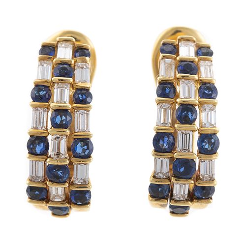 A Pair of Sapphire and Diamond Hoops in 18K