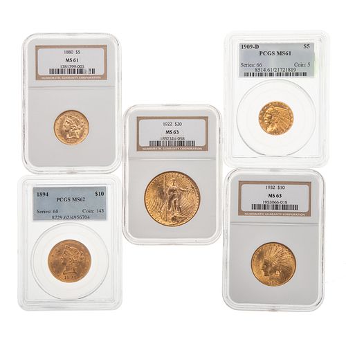 Very Nice Five Coin Certified Gold Type Set