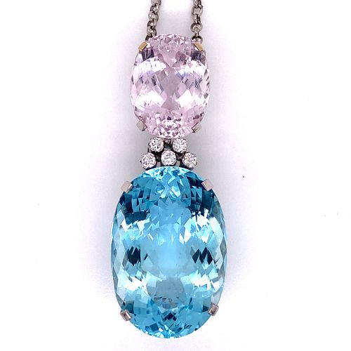 18k Aqua & Morganite Diamond Pendant