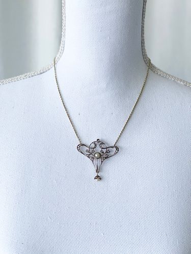 Victorian 18k&Platinum Diamond Pearl Pendant 