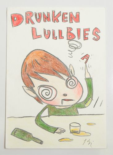Yoshitomo Nara 'Drunken Lullabies' Colored Pencil