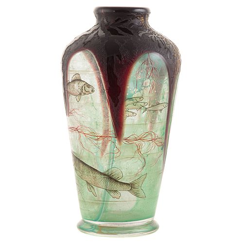 Daum Nancy. Algae Et Poissons Glass Vase