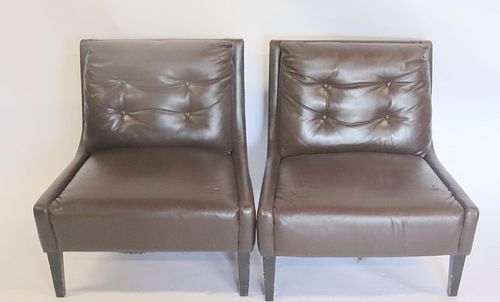 Pair Of Vintage Leather Upholstered Low Chairs.