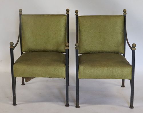 Pair Of Patinated Metal Arm Chairs With Gilt