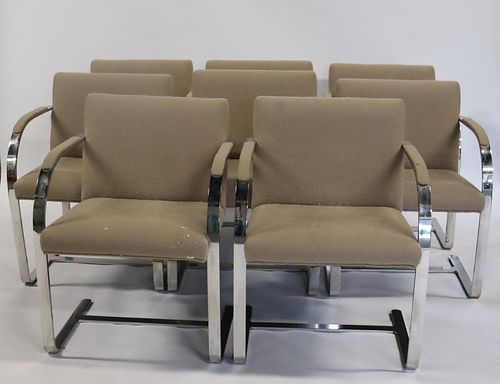 Midcentury Set Of 8 Chrome And Upholstered Chairs