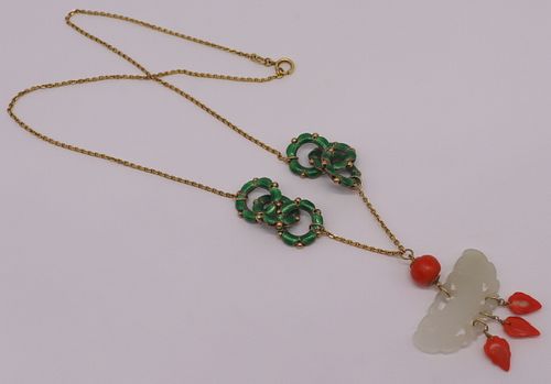 JEWELRY. 14kt Gold, Enamel, Jade, and Coral