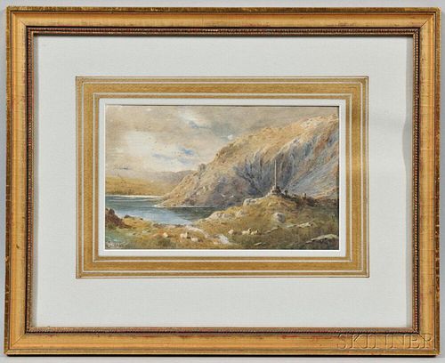 William Fraser Garden (British, 1856-1921)      Landscape with Cliffs and Shepherds on the Shore
