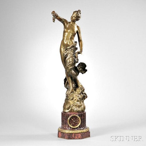 Henri Fugere (French, 1872-1944) Gilt-bronze Figural Clock L'age D'or