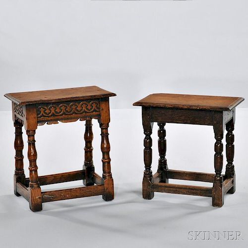 Two Joined Oak Stools