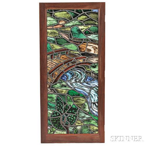 Pair of Stained Glass Panels with a Medieval Landscape