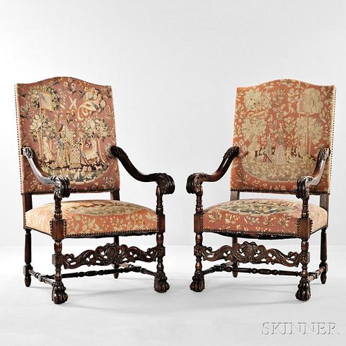 Pair of Louis XIV-style Walnut Fauteuil