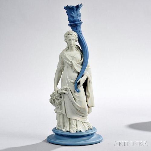 Wedgwood Solid Blue and White Jasper Figural Candlestick