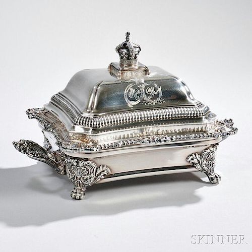 William IV Sterling Silver Entree Dish, Cover, and Associated   Silver-Plate Stand