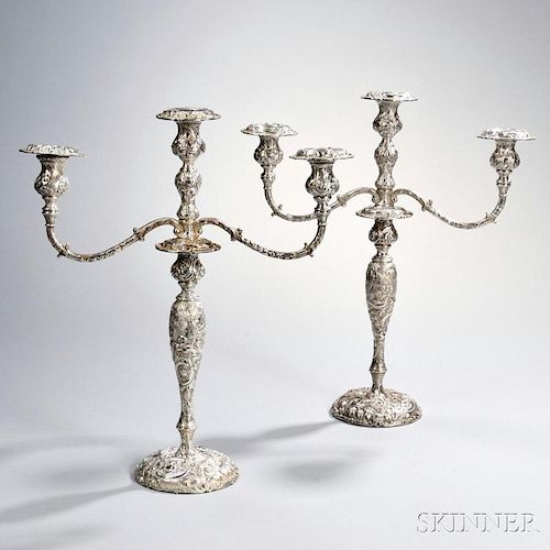 Pair of Sterling Silver Three-light Convertible Candelabra