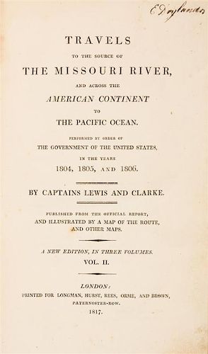 (LEWIS AND CLARK). Travels to the Source of the Missouri River... London, 1817. 2 (of 3) vols. only. New edition.