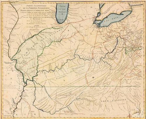 * (MAP) HUTCHINS, THOMAS AND GEORGE LOUIS LE ROUGE. Partie Occidental de la Virginie...et Caroline. Paris, 1781. Proof state.