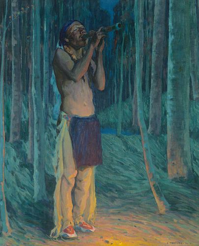 Eanger Irving Couse (1866-1936); Song of the Blue Aspens [or] The Evening Flute