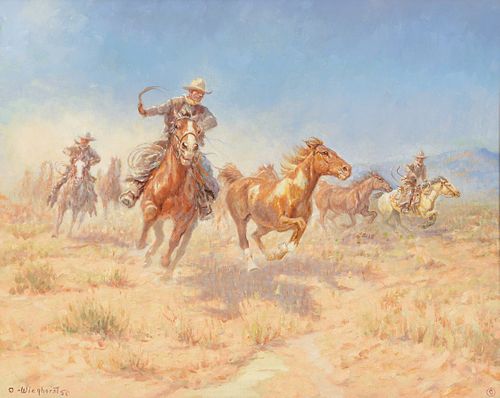 Olaf Wieghorst (1899-1988); Wrangling the Pony Herd (1980)