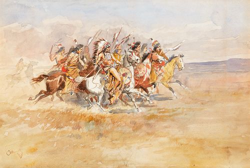 Charles M. Russell (1864-1926); Blackfeet War Party (circa 1896)
