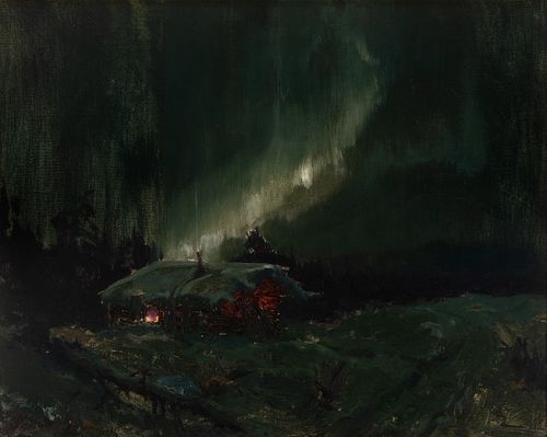 Sydney Laurence (1865-1940); Cabin with Northern Lights