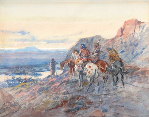 Charles M. Russell (1864-1926); Planning the Attack (The Wagon Train) (1902)