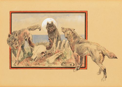 Olaf C. Seltzer (1877-1957); Wolves with Buffalo Skull
