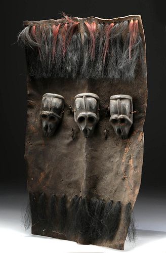 19th C. Naga Headhunter's Shield w/ Wooden Monkey Skull