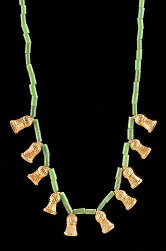 Necklace w/ Gandharan Green Glass & Gold Beads
