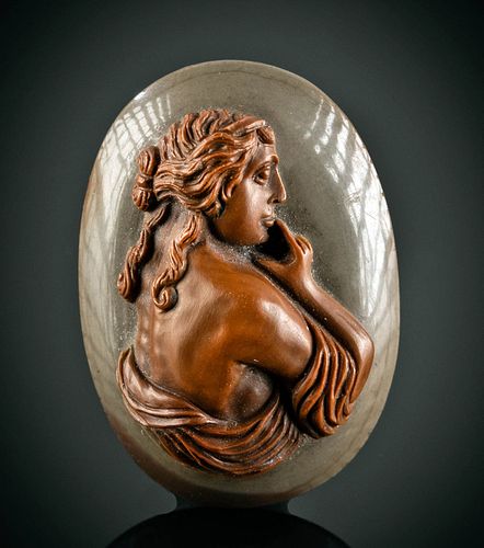 19th C. Neoclassical Agate Cameo Cabochon w/ Aphrodite