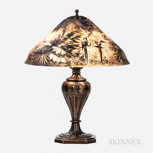 Pairpoint Reverse-painted Parrot Shade Table Lamp