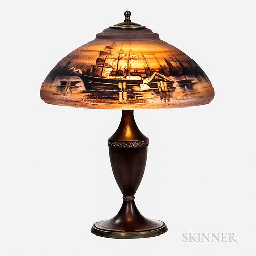 Pairpoint Reverse-painted Harbor Scene Table Lamp