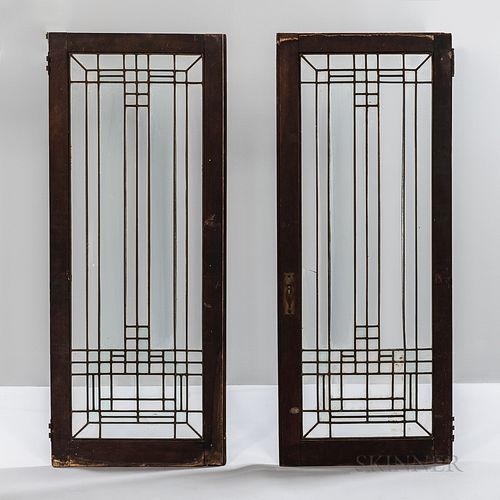 Two Frank Lloyd Wright-style Leaded Glass Windows