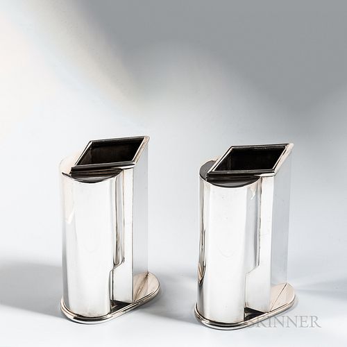 Two Jean Puiforcat (French, 1897-1945) Sterling Silver Vases